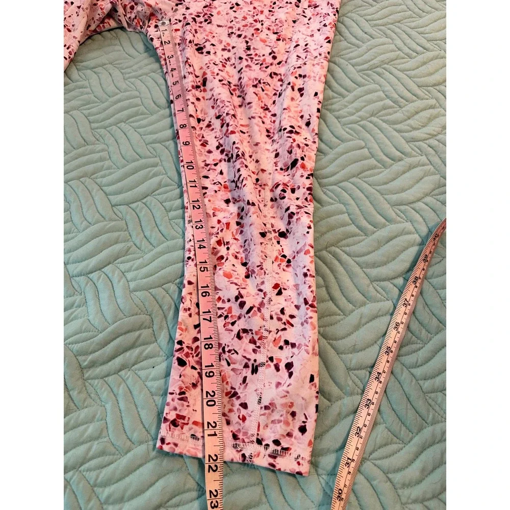 Gaiam Womens Pink Terrazzo Print Activewear Set Strappy‎ Tank & Leggings